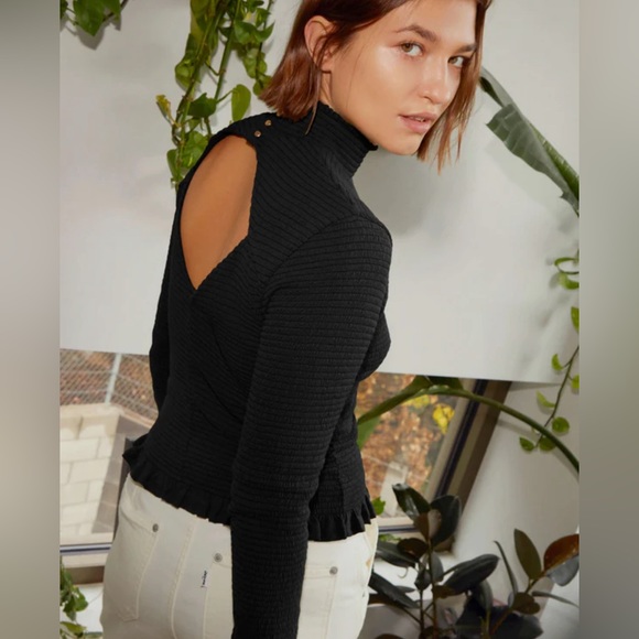 NATION LTD Yael open-back shirred black mock turtleneck size Medium BNWT